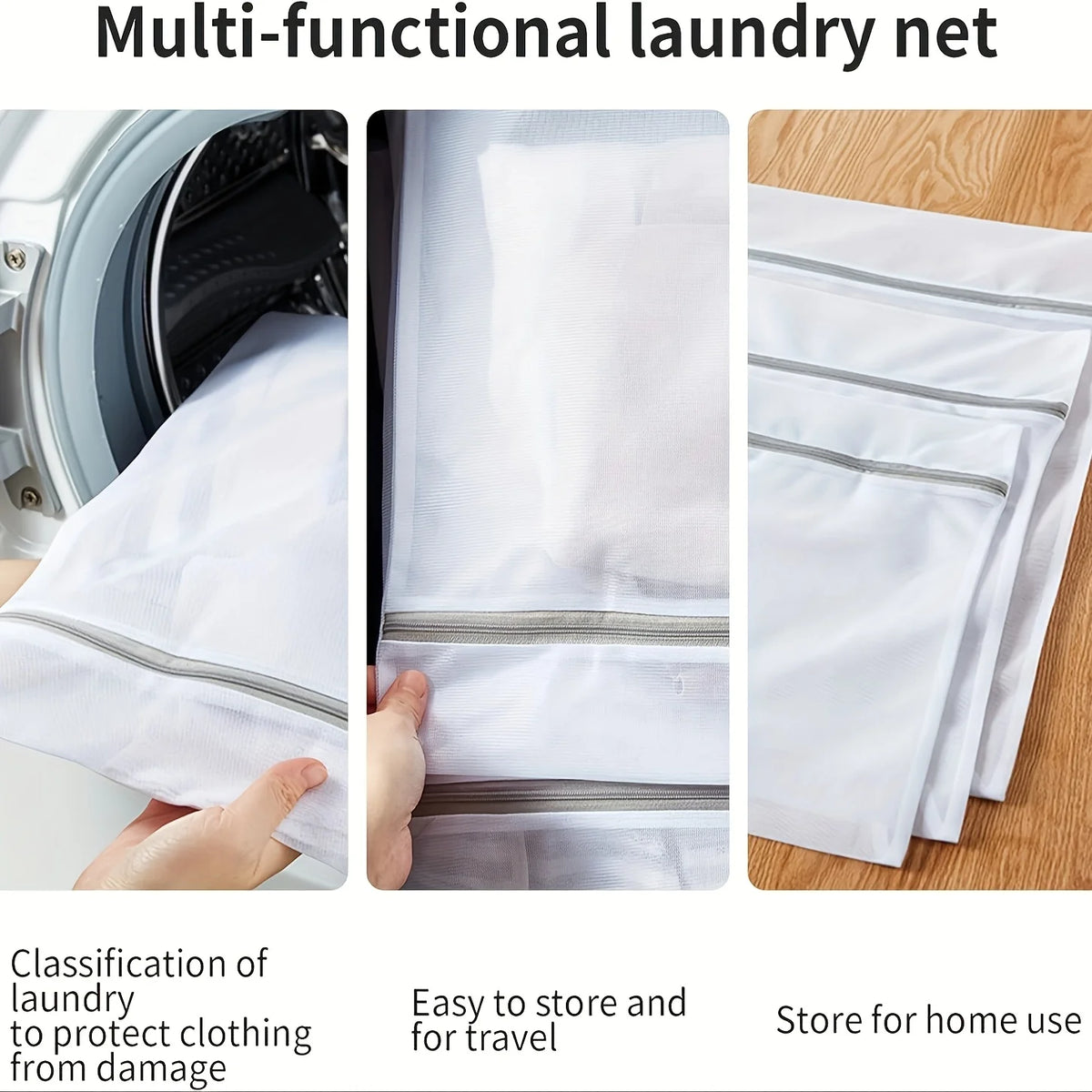 Multi-functional laundry net showing a white garment being protected by the mesh for storage and travel