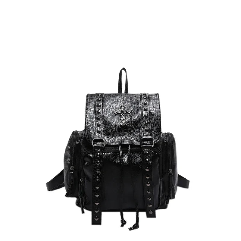 Gothic PU Leather Backpack with Rivet Accents