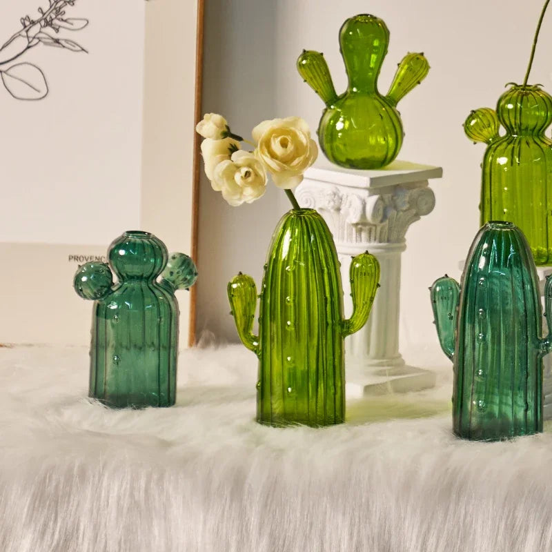 Cactus-Shaped Glass Vase for Tabletop Décor