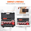 Compact and portable professional ratchet pipe threader kit with 6 interchangeable dies shown in an open case.