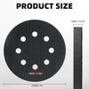 Black foam sanding pads with various sizes and dimensions shown for random orbit sanders