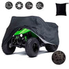 Black heavy-duty cover for an ATV, shown with various weather protection icons.