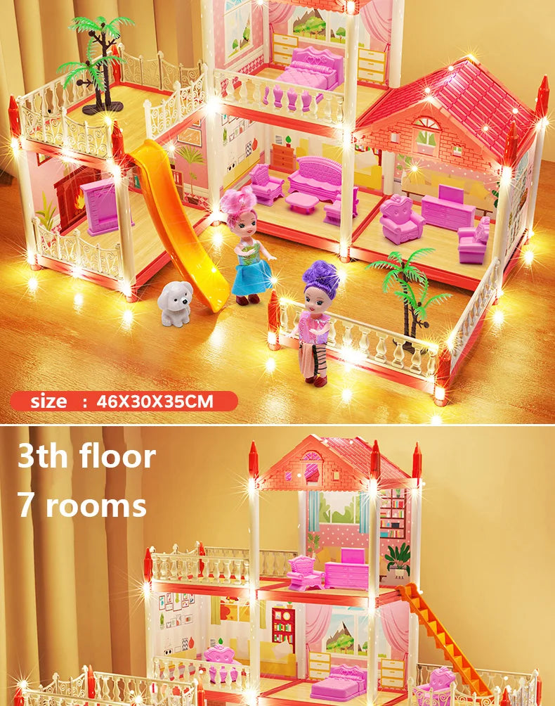 Enchanted Princess Castle DIY Dollhouse with LED Lights