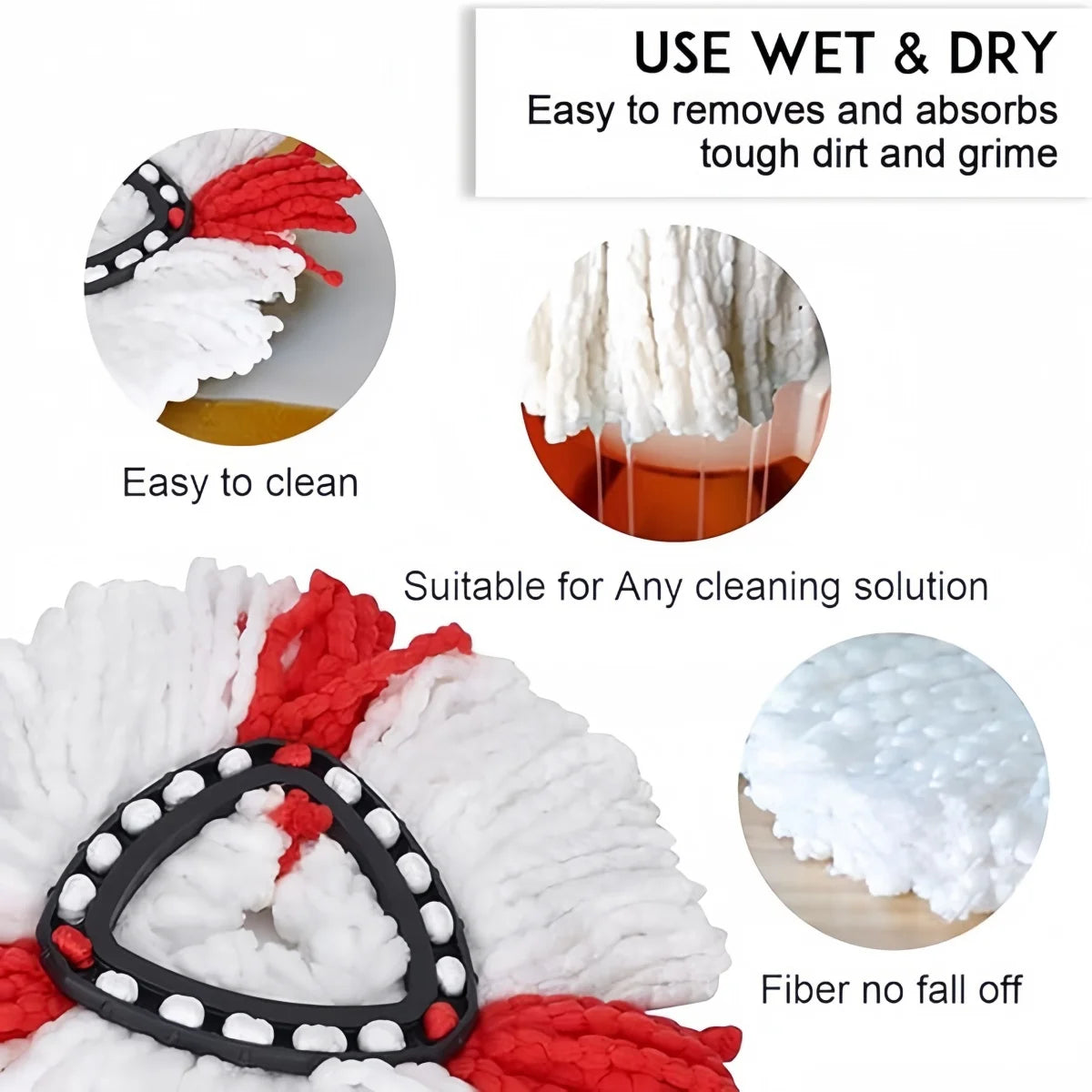 Replacement Microfiber Mop Head & Adjustable Handle for Spin Mop Systems