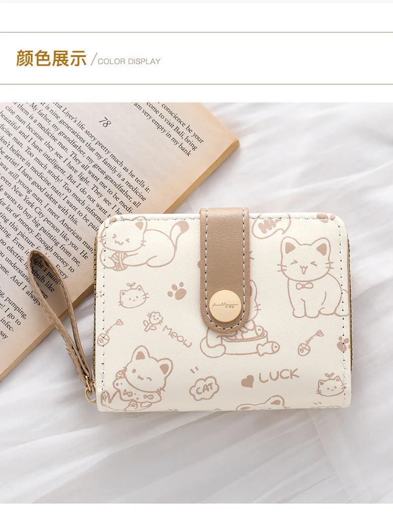 Cute Cat Face PU Leather Coin Purse with Wrist Strap