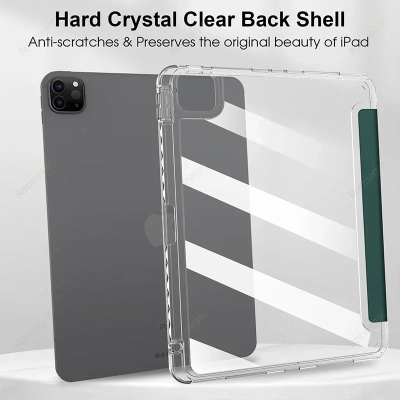 Clear back shell hard crystal case for iPad with anti-scratch protection and built-in pencil holder