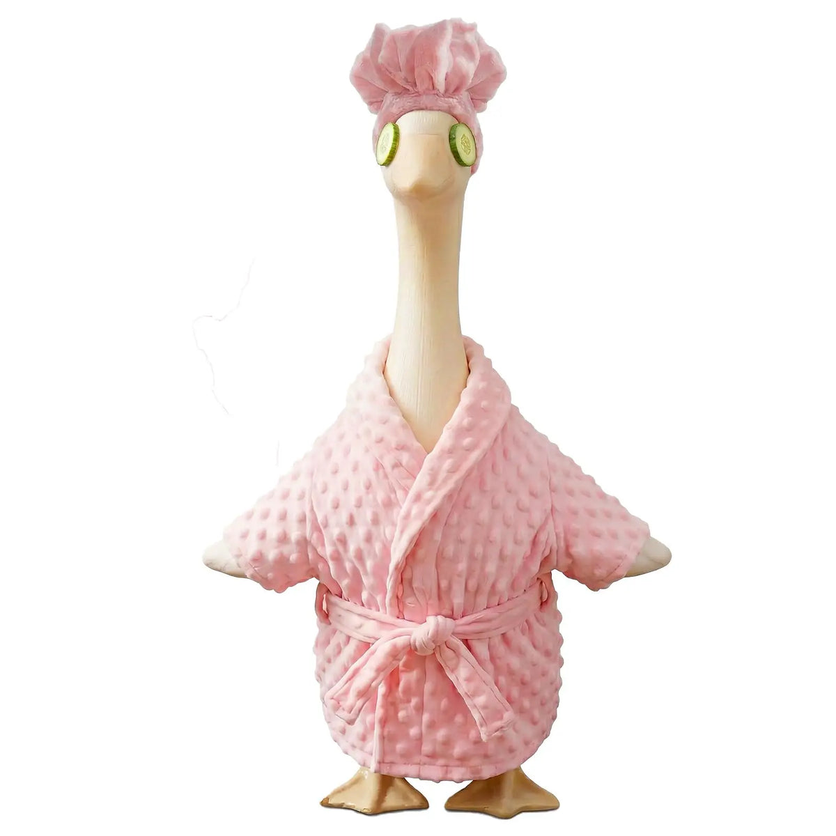 A pink Garden Goose costume set featuring a hooded outfit and green accents.