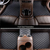 Interior view showing front and rear seat presentations of waterproof leather car floor mats.