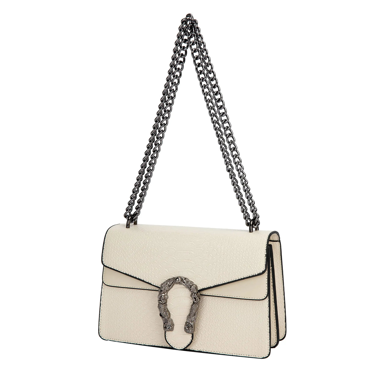 Women's Snake Print PU Leather Crossbody Bag with Chain Strap