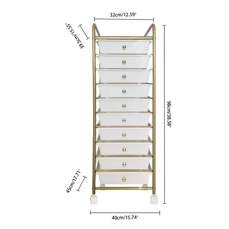 10-Drawer Rolling Storage Cart