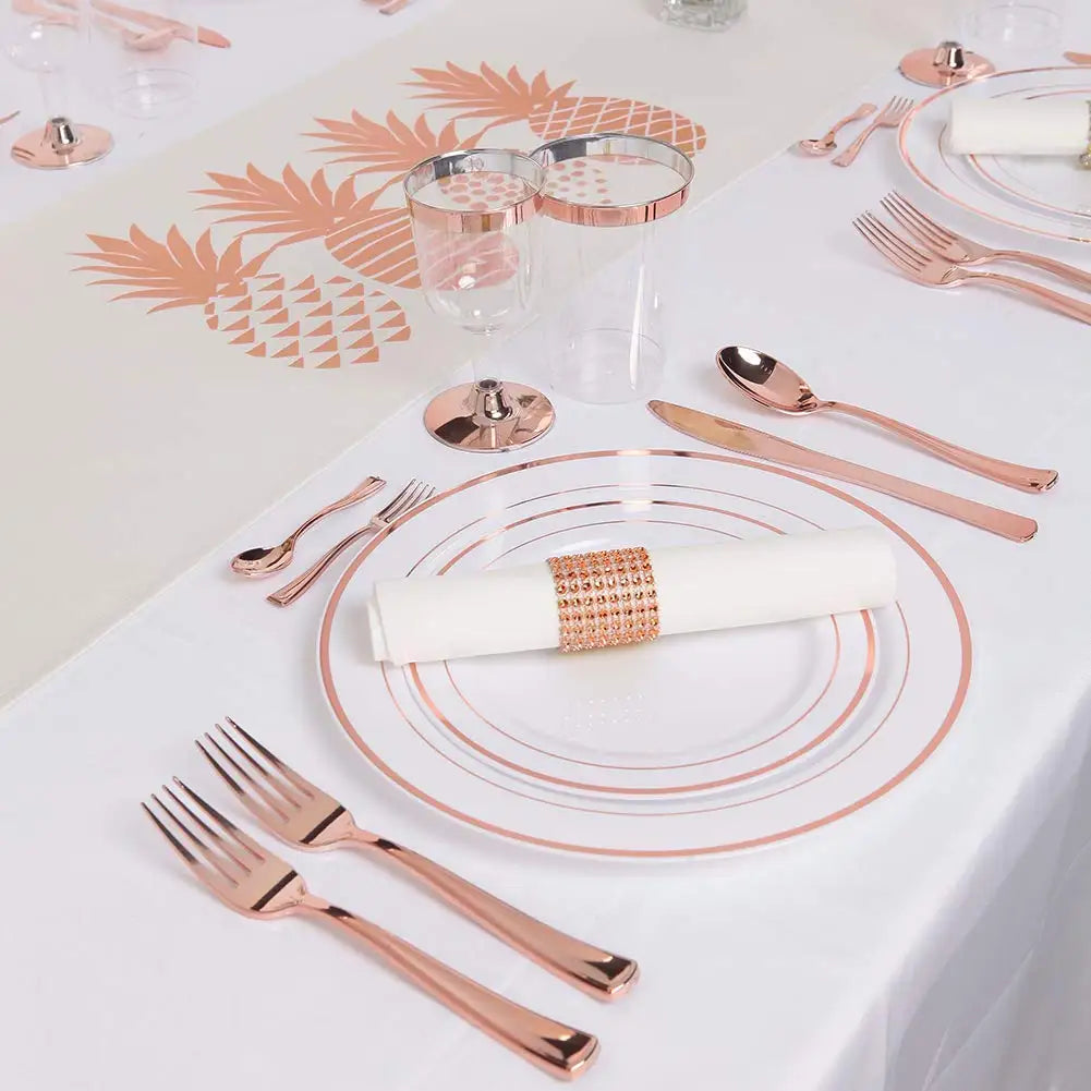 Elegant White Plastic Plates with Gold Rim