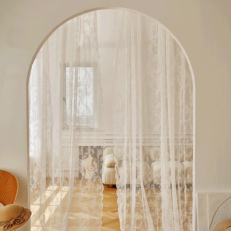 French Lace Sheer Curtains - White Tulle Voile Drapes for Bedroom & Living Room