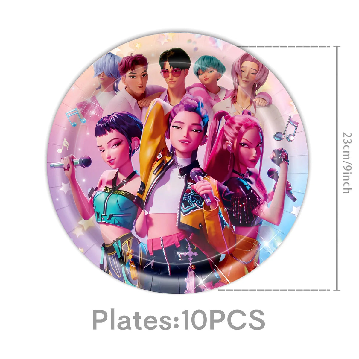 A circular photo frame featuring ten K-pop themed female characters in various colorful outfits and makeup.