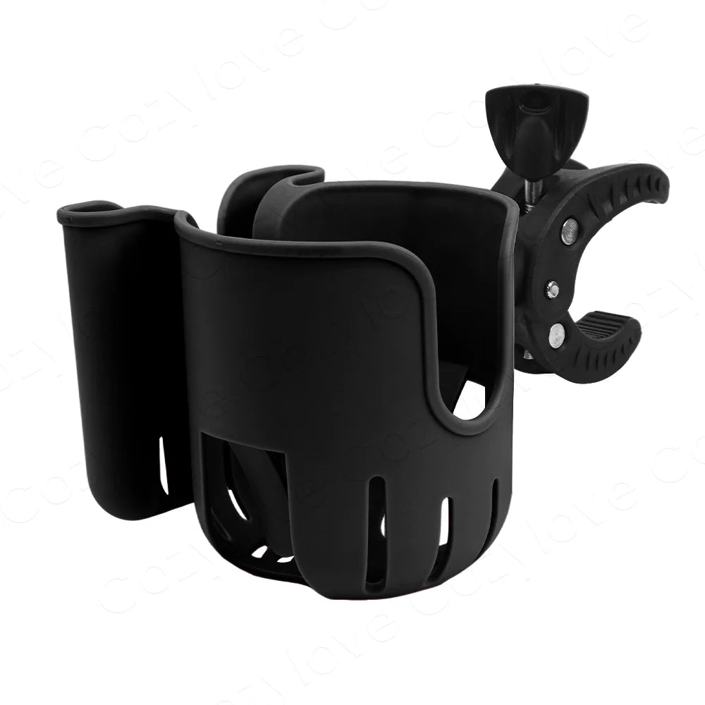 Black 2-in-1 stroller and bike cup holder with a phone slot.