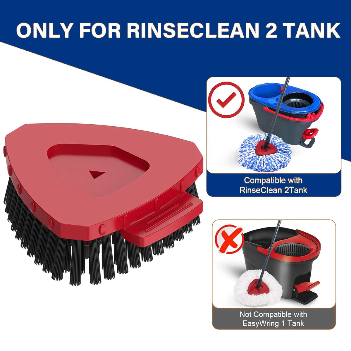 Red spin mop replacement scrub brush head for RinseClean 2 Tank, compatible with the tank.