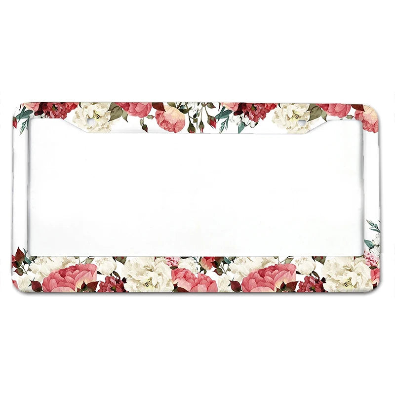 Floral Aluminum License Plate Frame with Slim Design