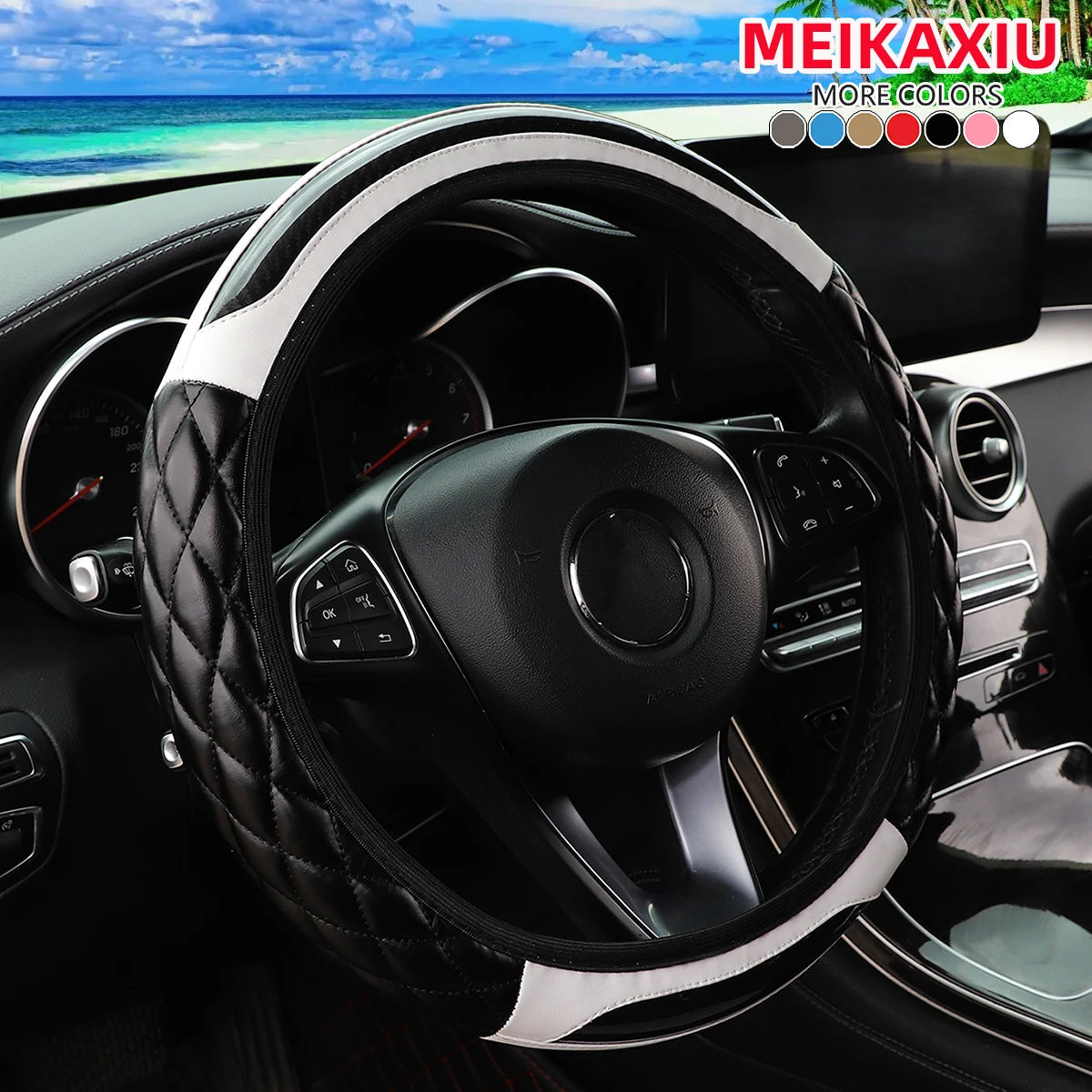 Crystal Carbon Fiber Steering Wheel Cover with 3D Embroidery