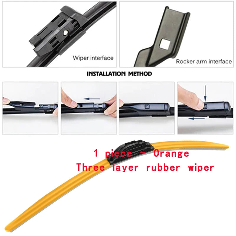 A single orange three-layer rubber wiper blade for installation.