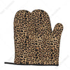 A pair of leopard print oven gloves.