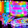 A vibrant display of LED flash pop tubes in various colors, arranged in stacked and coiled forms.