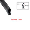 Black U-shaped EPDM rubber edge trim with a grip range of 1-4mm