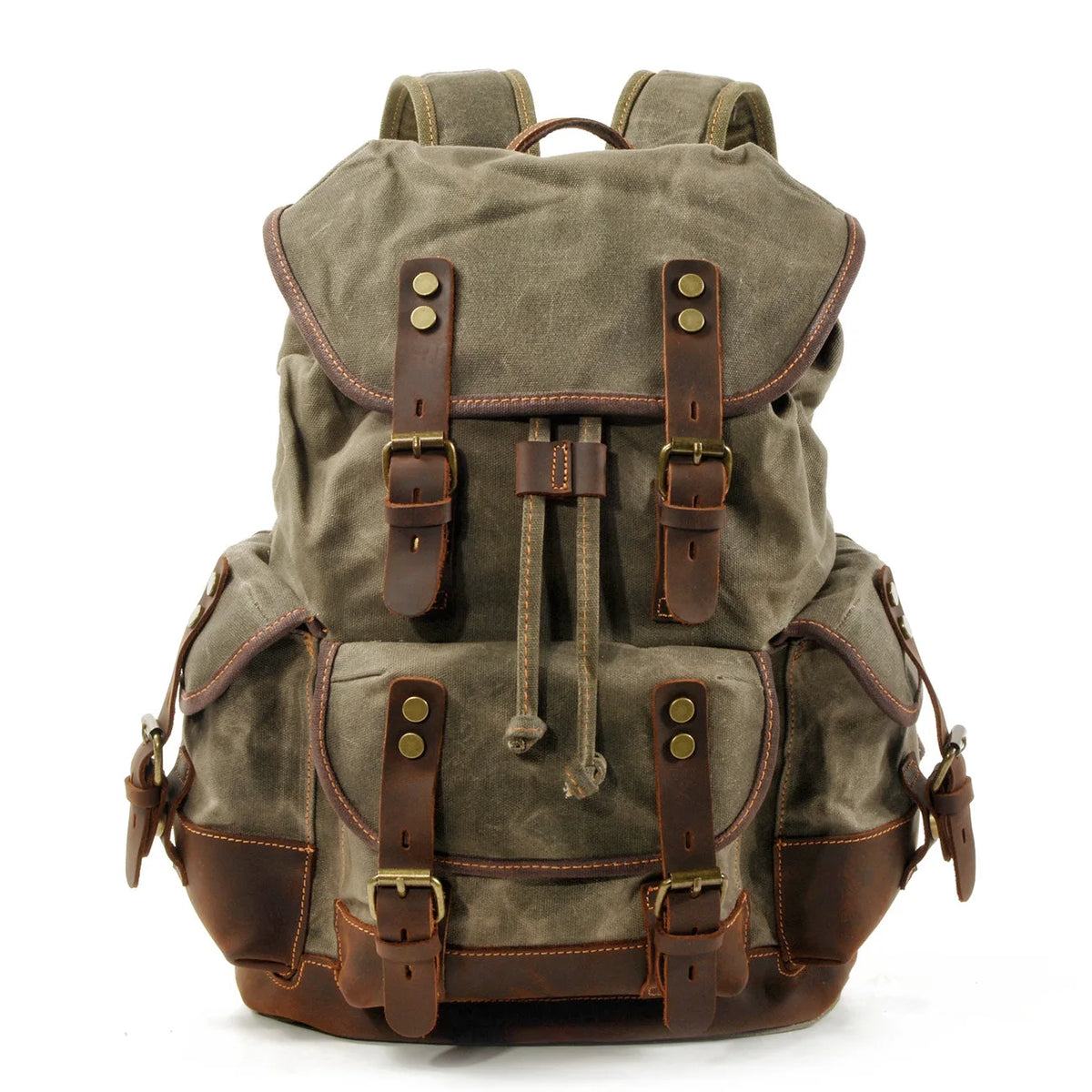 Canvas & Leather Travel Backpack – Waterproof, Large Capacity for School, Work & Hiking