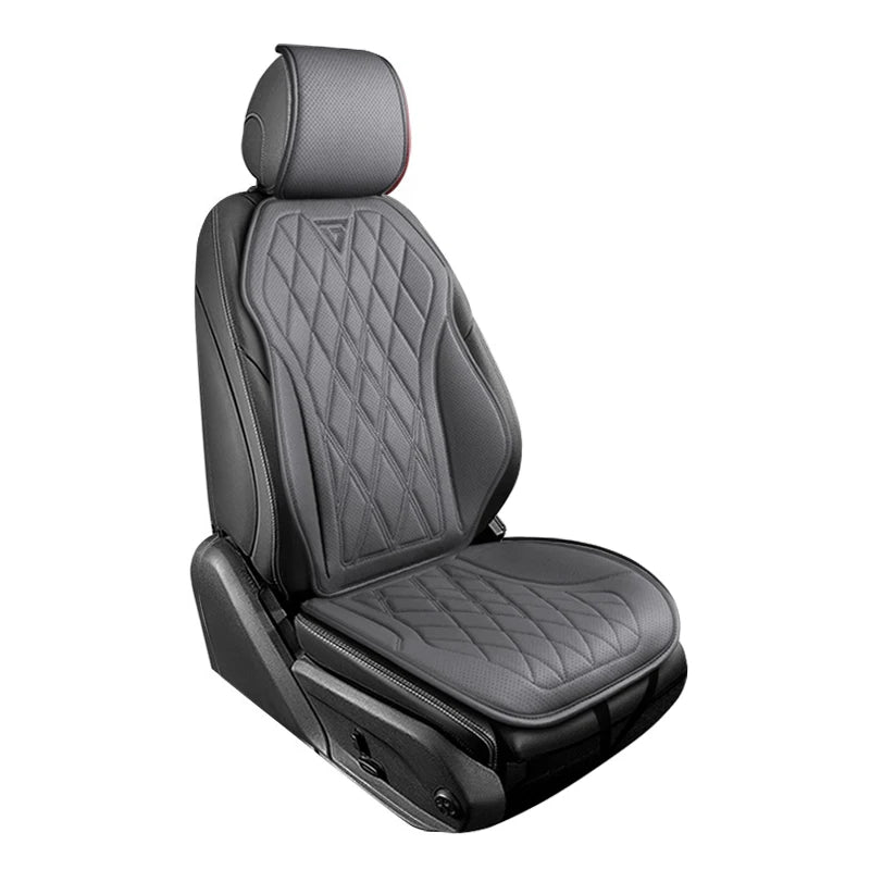 A black breathable Nappa leather seat cover for a car seat, featuring diamond stitching and anti-slip protection.