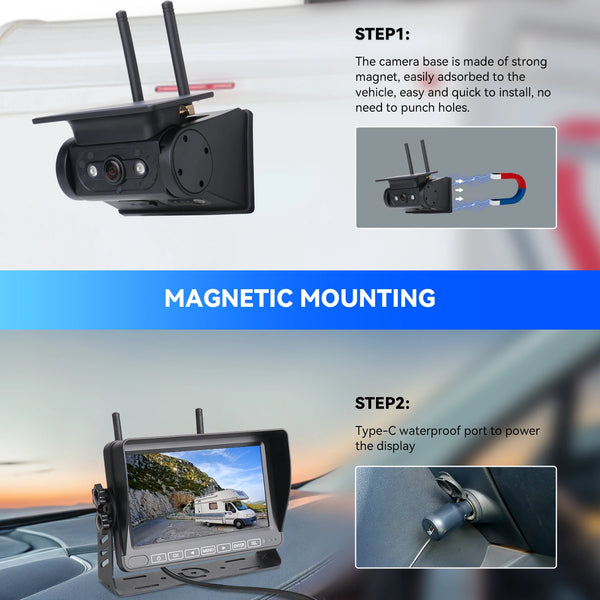 Solar-Powered Wireless Backup Camera with 7" Monitor