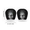 A pair of black ghost face headrest covers shown against a white background.