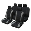 Four black memory foam seat cushions arranged in a row.