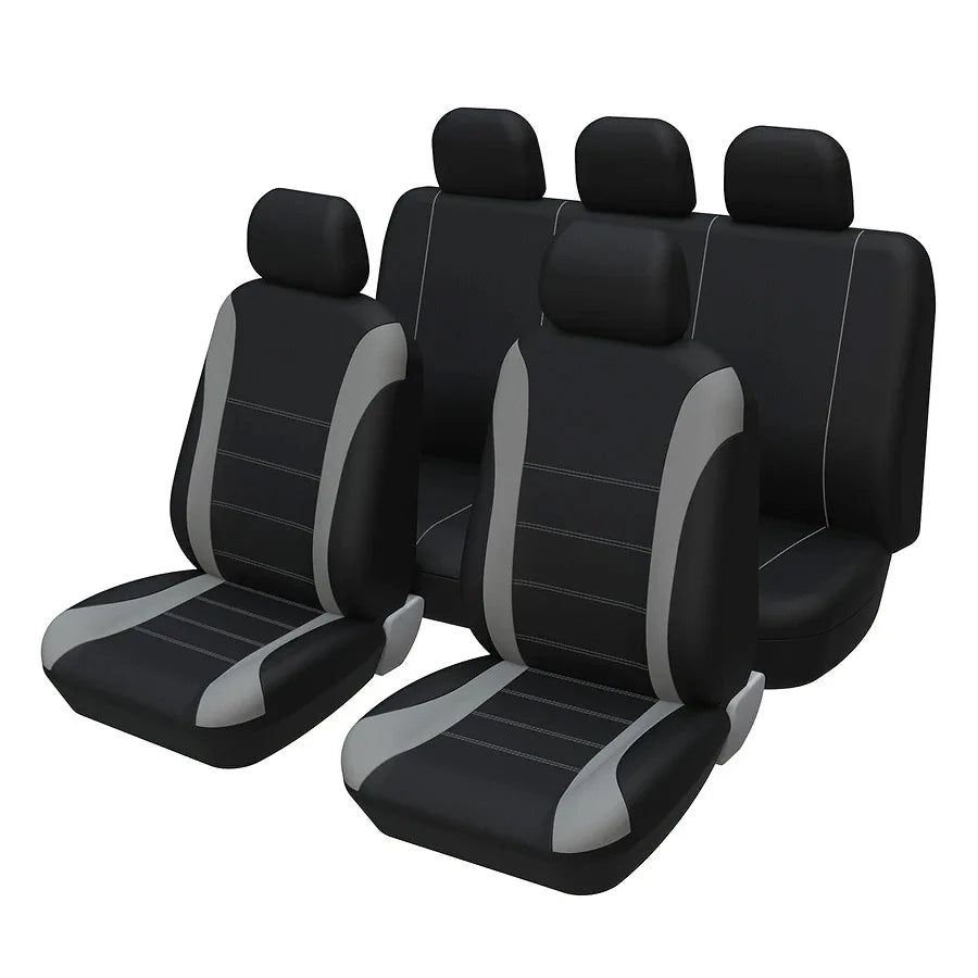 Four black memory foam seat cushions arranged in a row.