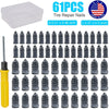 A set of 61 tire repair nails and a screwdriver in a storage case for tube repair.
