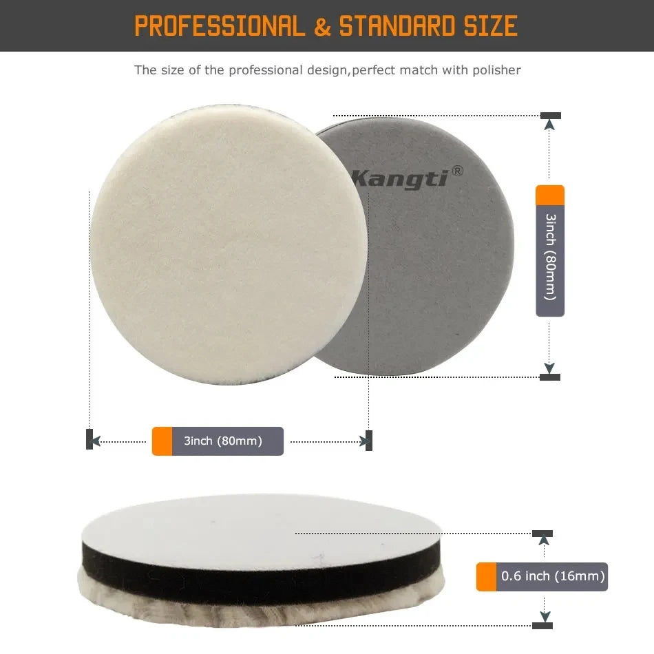 Professional and standard size car polishing wool pads with foam backing for scratch removal
