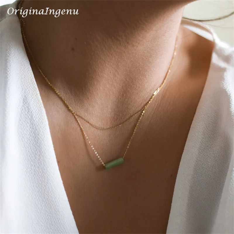 Dainty Beaded Gemstone Pendant Necklace in Gold Filled