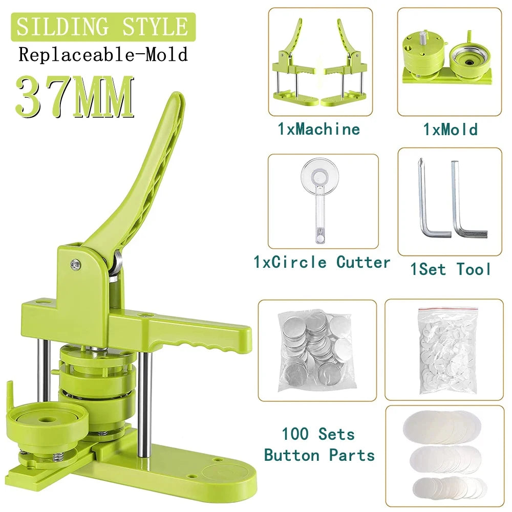 DIY Pin Button Maker Machine Kit with 100 Button Parts and Circle Cutter