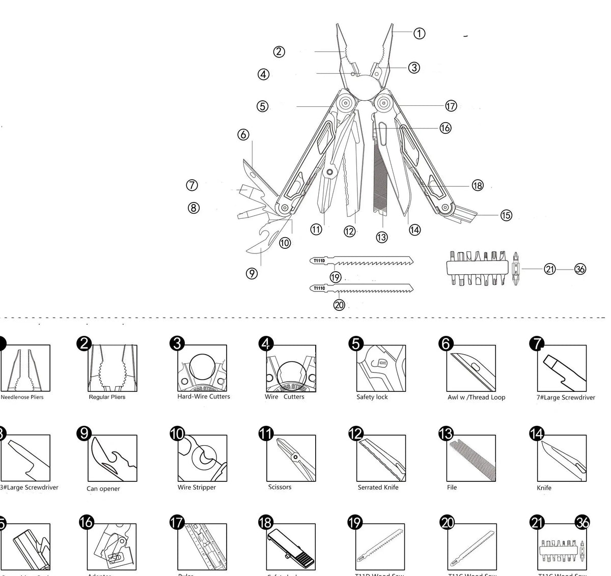 Folding Multi-Tool Pliers with 20-In-1 Functions