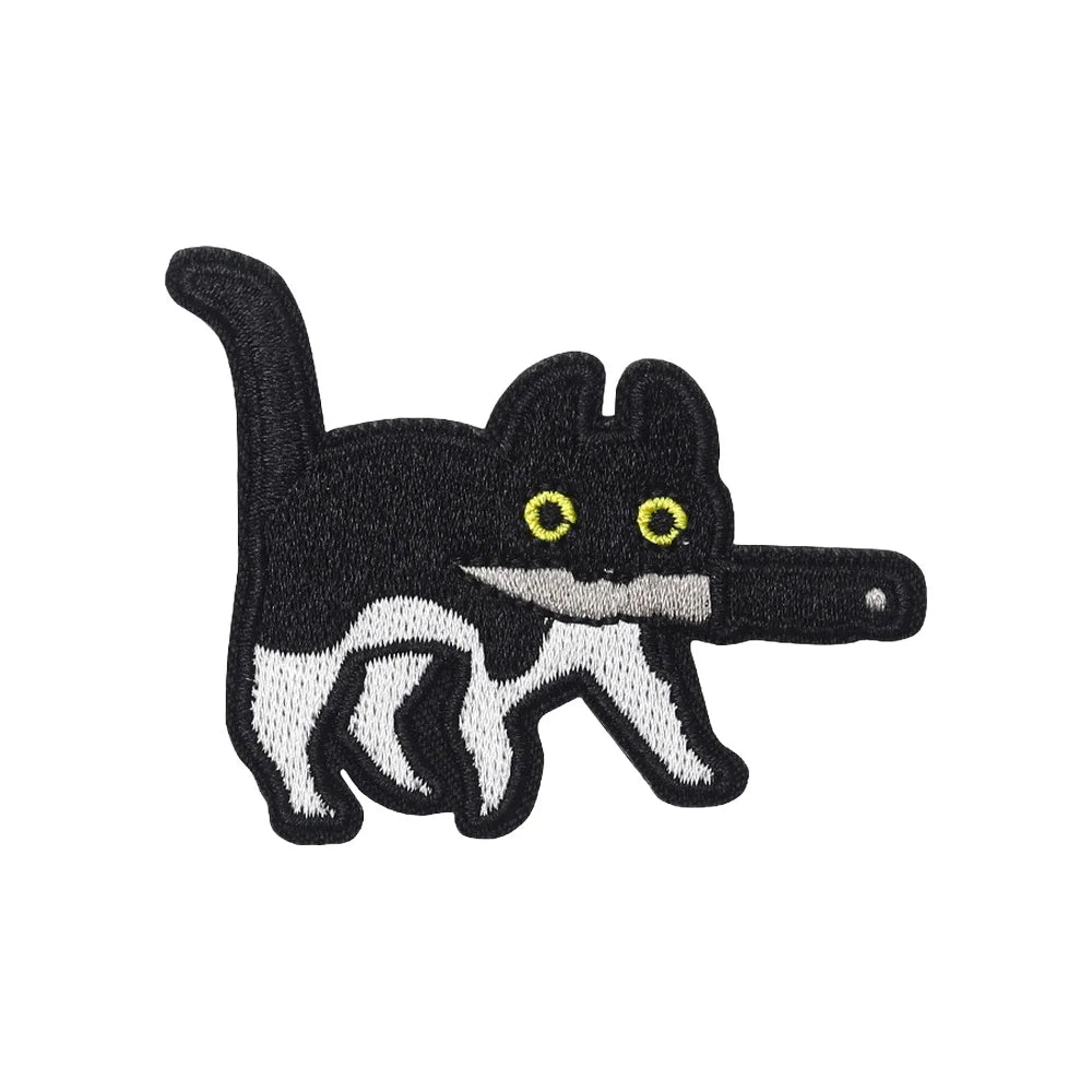 Assassin Cat Embroidered Patch – Funny Hook & Loop Badge