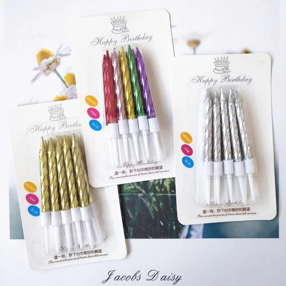 Spiral Birthday Cake Candles, Set of 6 Long Thin Decorative Candles for Cakes and Desserts
