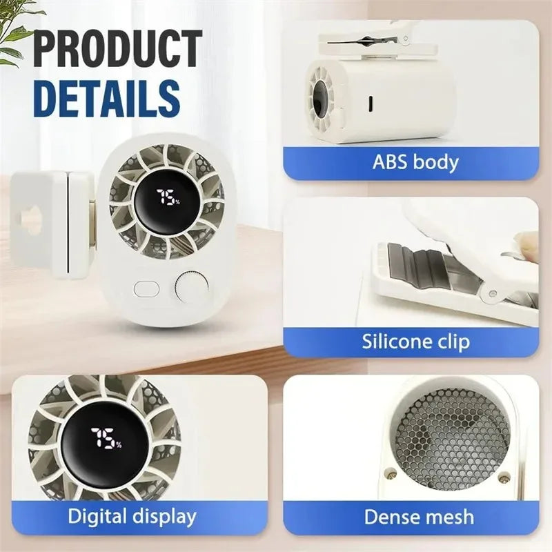 360° Rotating USB Rechargeable Clip-On Fan with 100-Speed Control