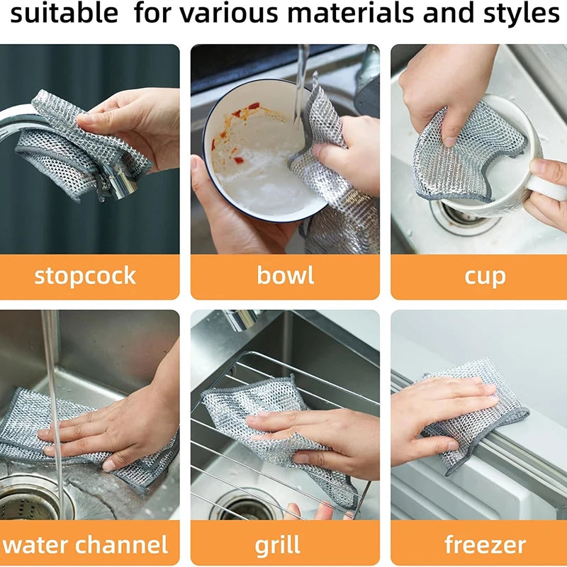 Silver Wire Cleaning Cloths for Kitchen – Durable & Non-Scratch Dish Rags