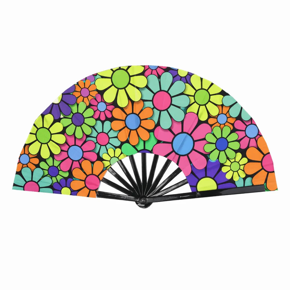 Holographic Folding Hand Fan with UV Glow Effect