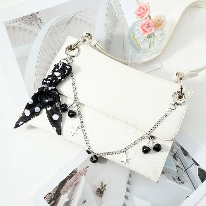 Polka Dot Scarf Bag Charm with Metal Chain