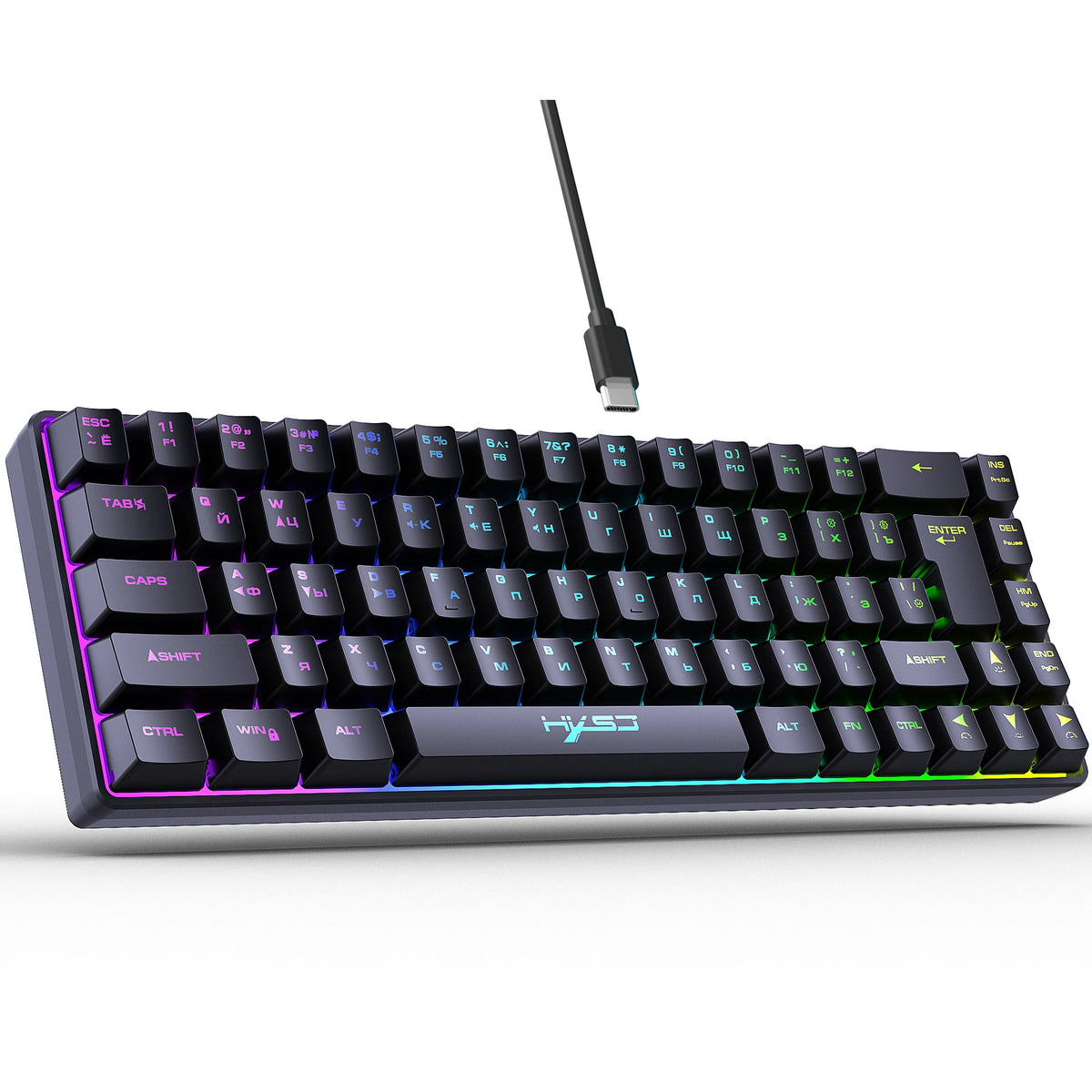 Compact 68-Key RGB Gaming Keyboard with USB Wired Connection