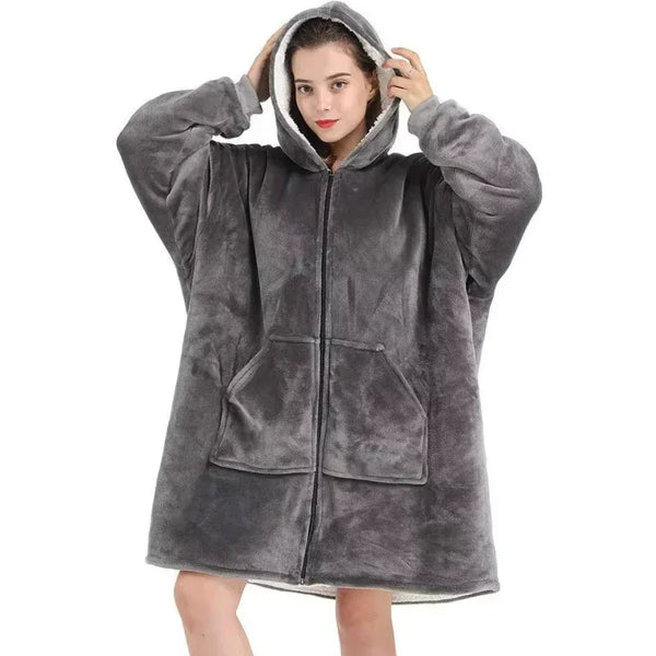 Oversized Wearable Blanket with Hood and Front Pocket