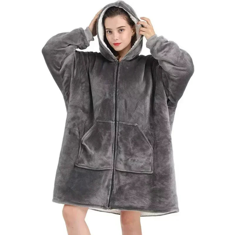 Oversized Wearable Blanket with Hood and Front Pocket