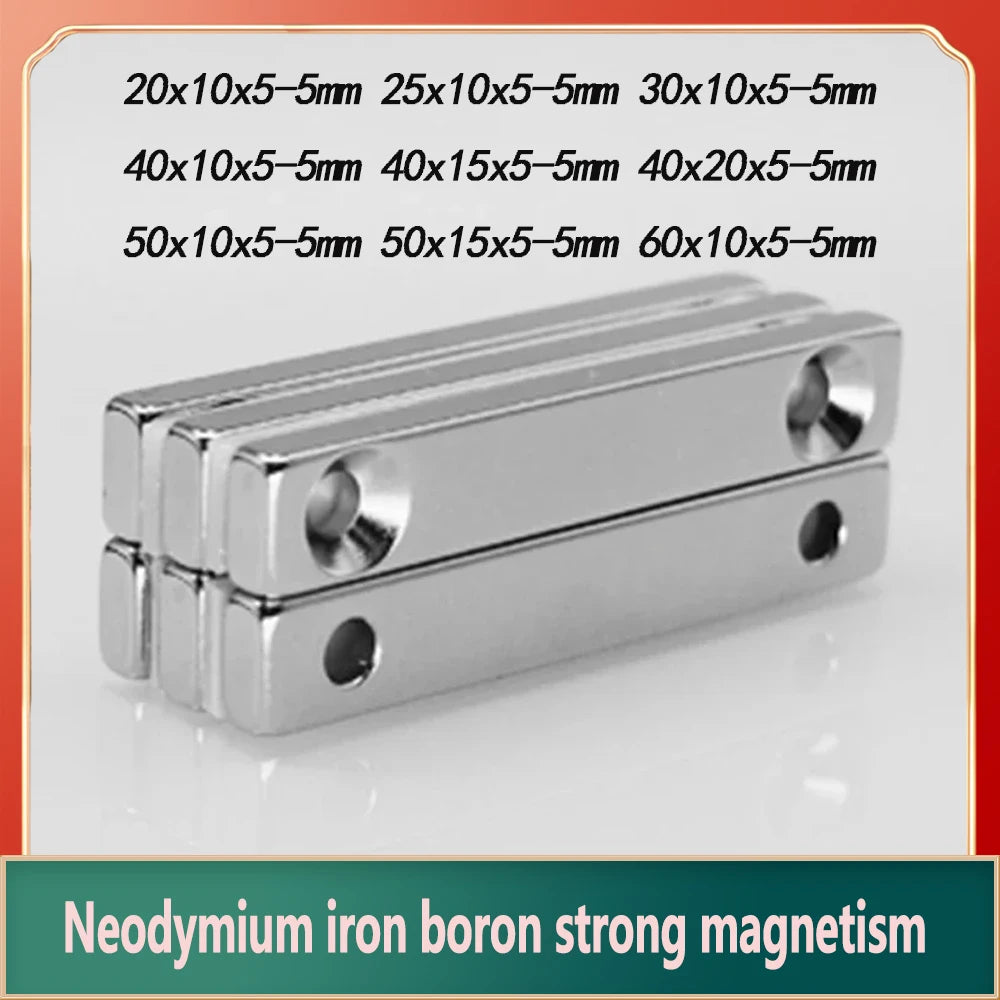 Rectangular Neodymium Block Magnets with Countersunk Holes
