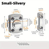 A small silvery heavy-duty swivel bolt door lock with various dimensions shown.