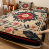 Floral gothic fitted sheet set featuring red and pink floral patterns on a beige background