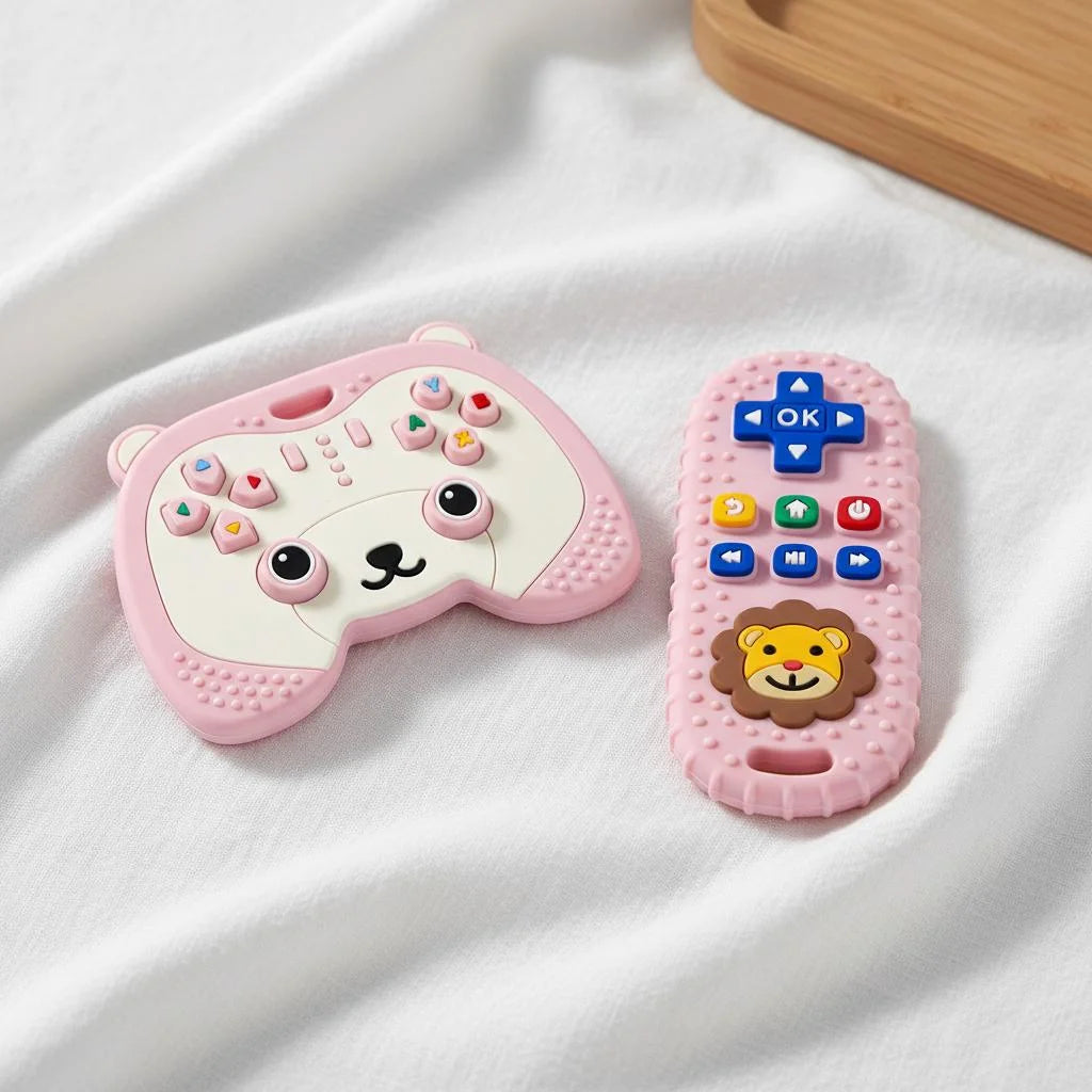 Silicone Baby Teether Set: Bear Game Controller & Lion Remote