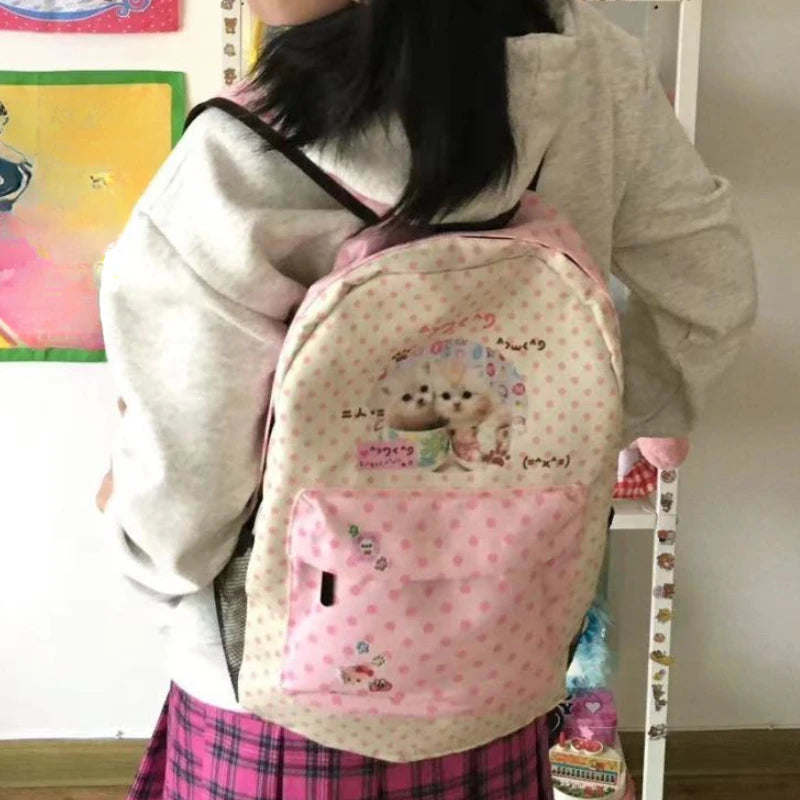 Vintage Patchwork Cat Backpack with Contrast Color Design